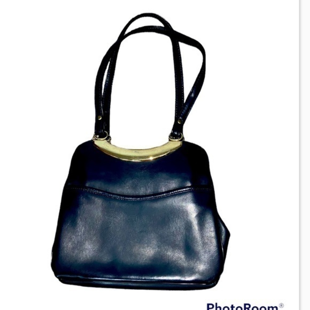 Vintage Navy Blue Faux Leather Mod/Retro Shoulder Purse with Kiss Lock